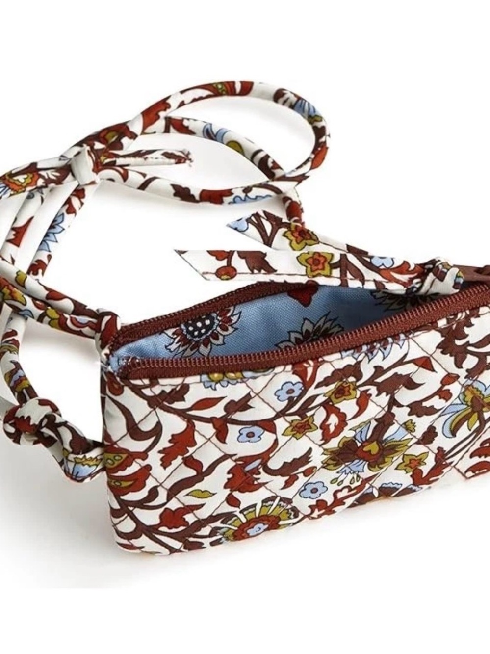 Vera Bradley Floral Print Zip Card Pouch with Lanyard in Brown & Cream